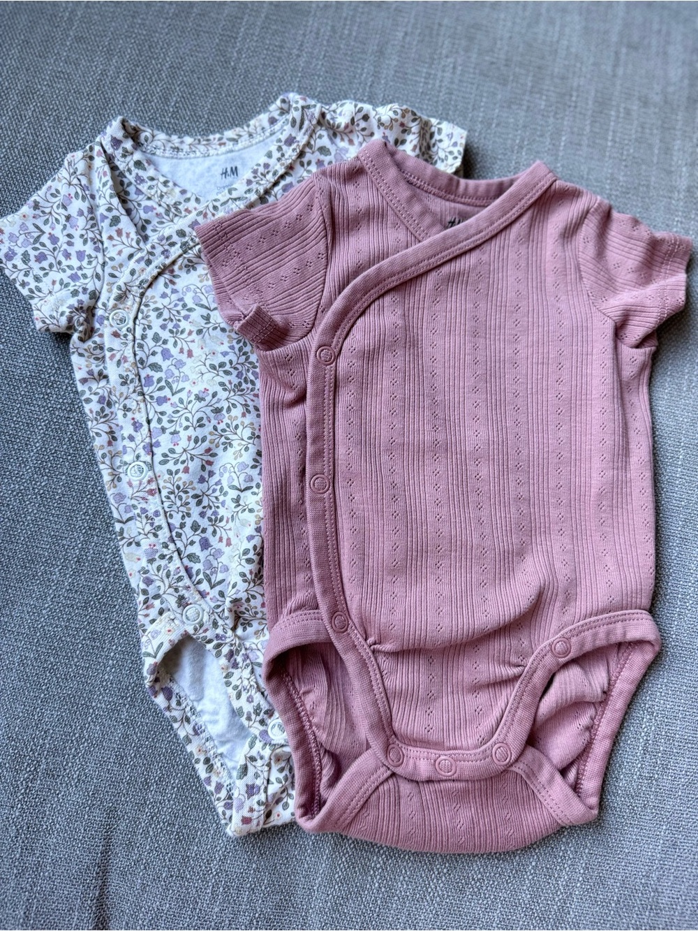 H&M Dusty Pink Knit Kimono-Style Baby Bodysuits